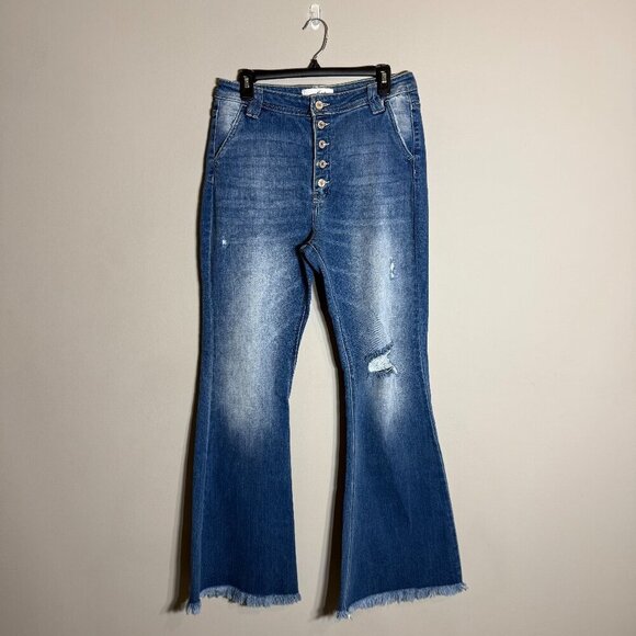 NWOT Kancan Sian High Rise Flare Denim Jeans Women's 29 Blue Medium Wash Stretch - Picture 3 of 15
